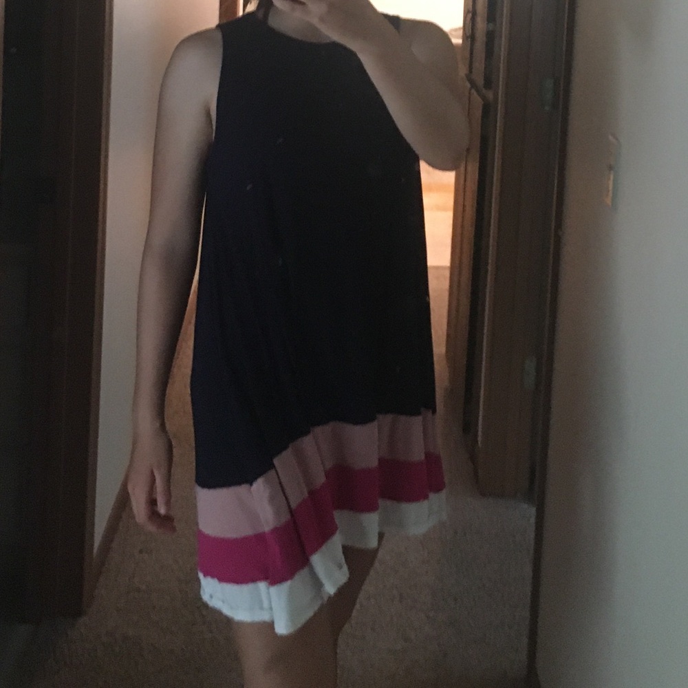 Bellamie Navy swing dress with stripes